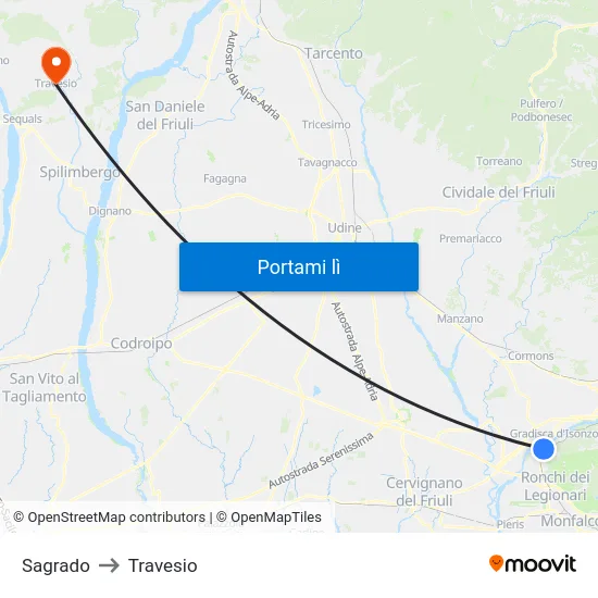 Sagrado to Travesio map