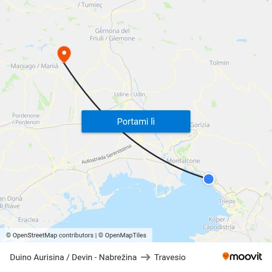 Duino Aurisina / Devin - Nabrežina to Travesio map