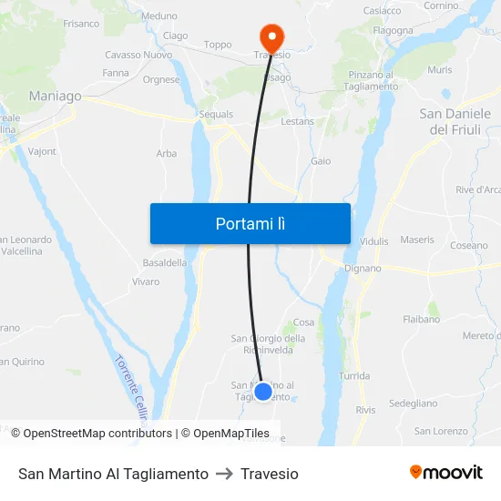 San Martino Al Tagliamento to Travesio map