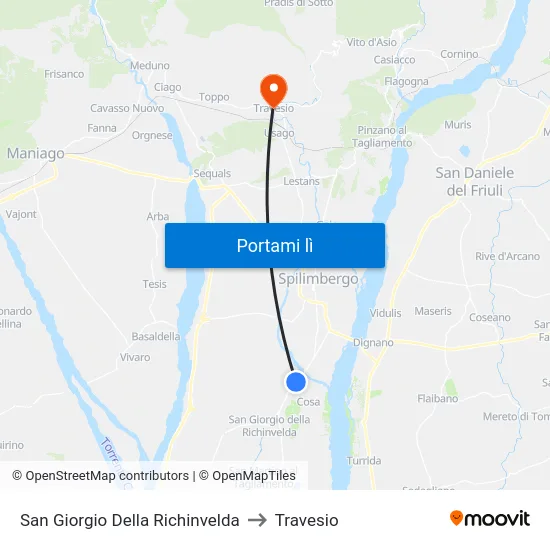 San Giorgio Della Richinvelda to Travesio map