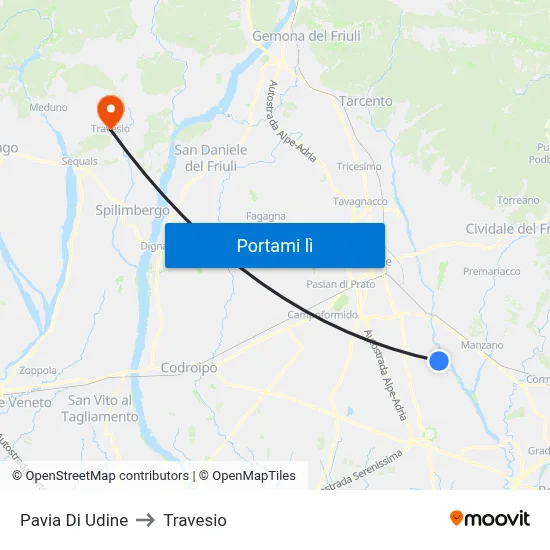 Pavia Di Udine to Travesio map