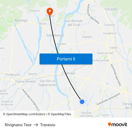 Rivignano Teor to Travesio map
