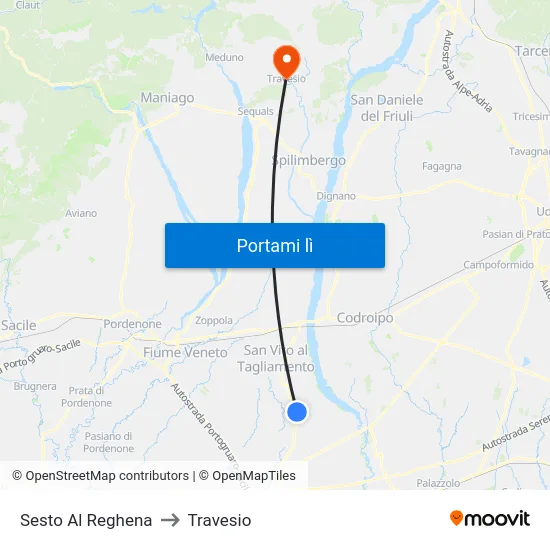 Sesto Al Reghena to Travesio map