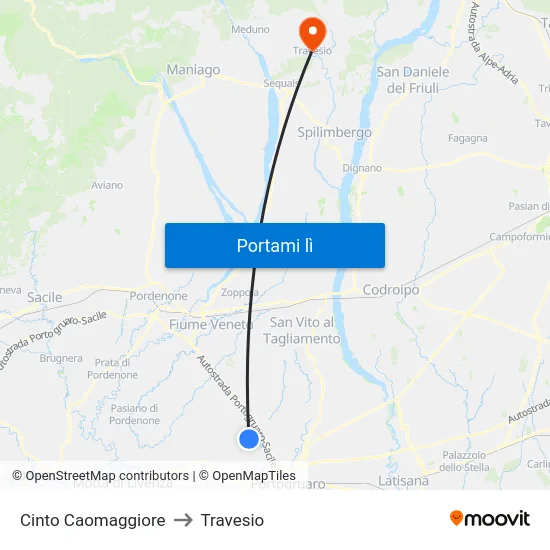 Cinto Caomaggiore to Travesio map