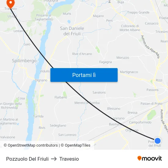 Pozzuolo Del Friuli to Travesio map