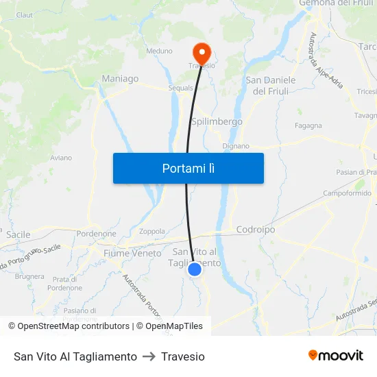 San Vito Al Tagliamento to Travesio map