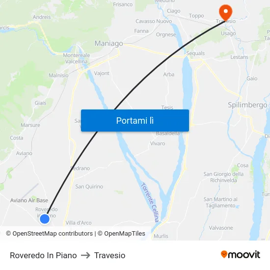 Roveredo In Piano to Travesio map