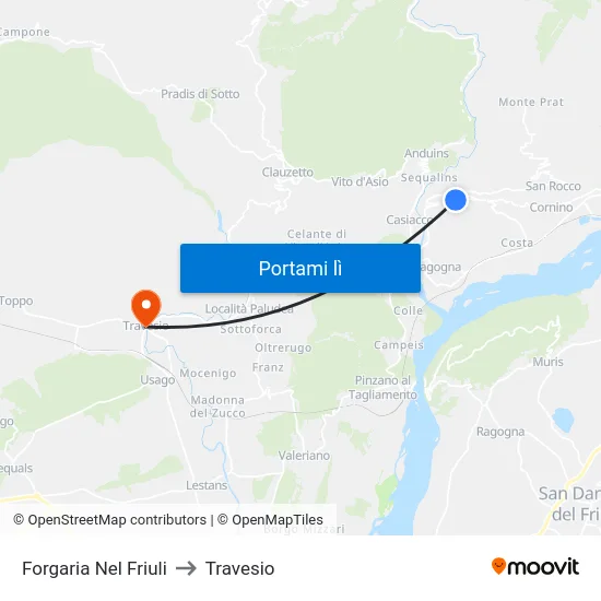 Forgaria Nel Friuli to Travesio map
