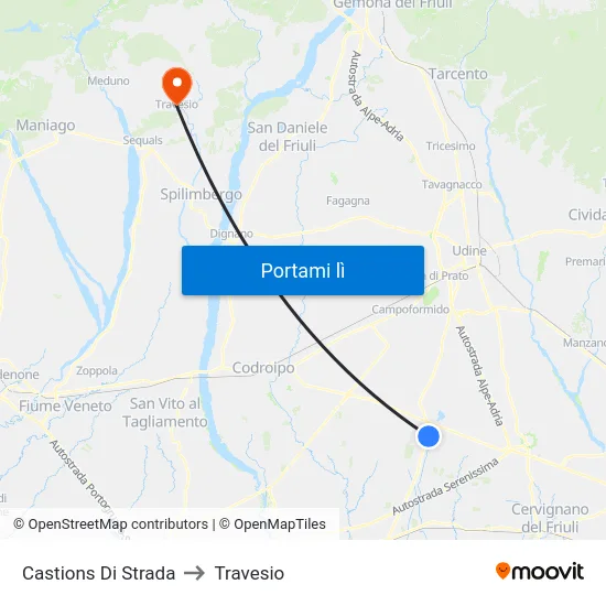 Castions Di Strada to Travesio map