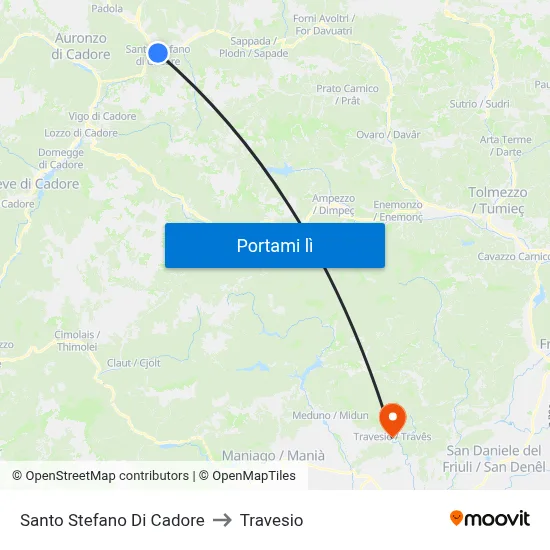 Santo Stefano Di Cadore to Travesio map