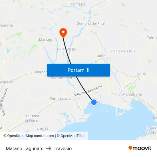 Marano Lagunare to Travesio map