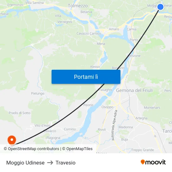 Moggio Udinese to Travesio map