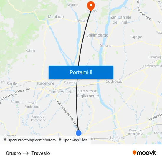 Gruaro to Travesio map