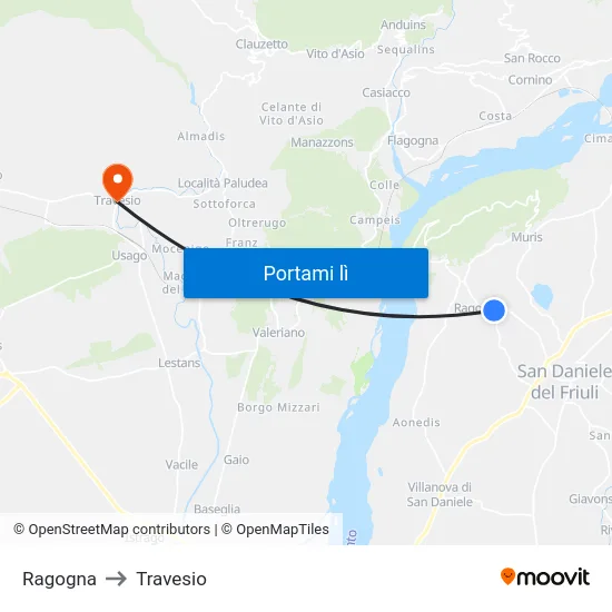 Ragogna to Travesio map
