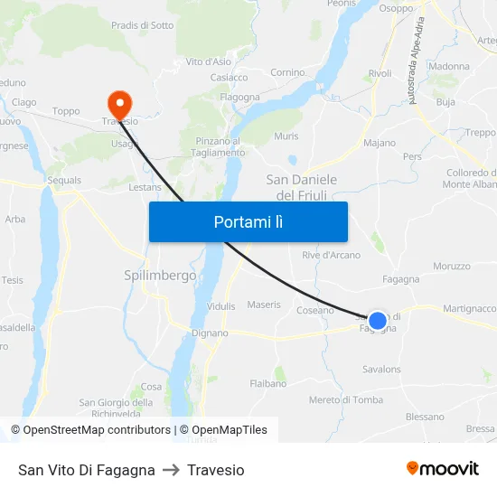 San Vito Di Fagagna to Travesio map