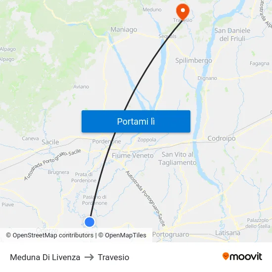 Meduna Di Livenza to Travesio map