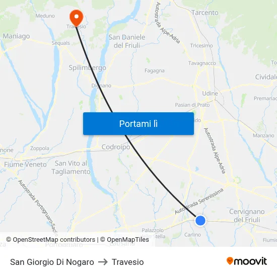 San Giorgio Di Nogaro to Travesio map
