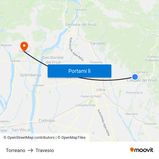 Torreano to Travesio map