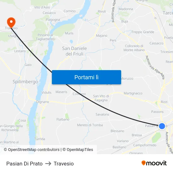 Pasian Di Prato to Travesio map