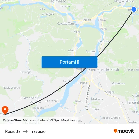 Resiutta to Travesio map
