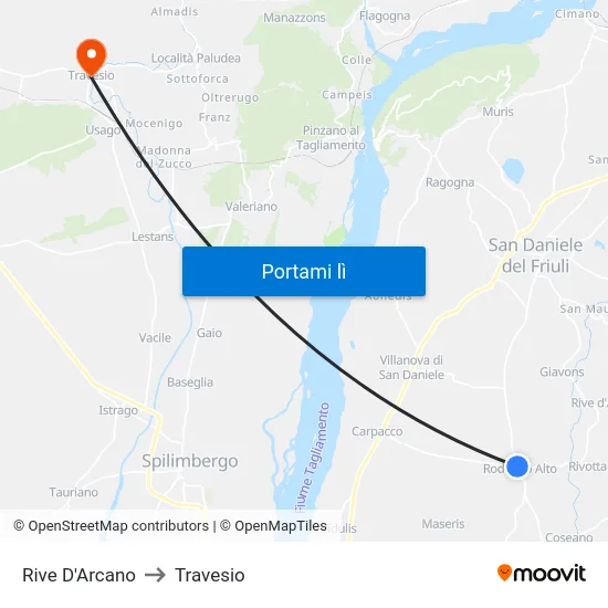 Rive D'Arcano to Travesio map