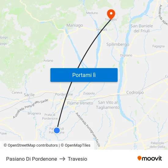 Pasiano Di Pordenone to Travesio map