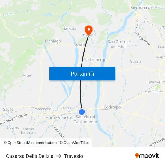 Casarsa Della Delizia to Travesio map