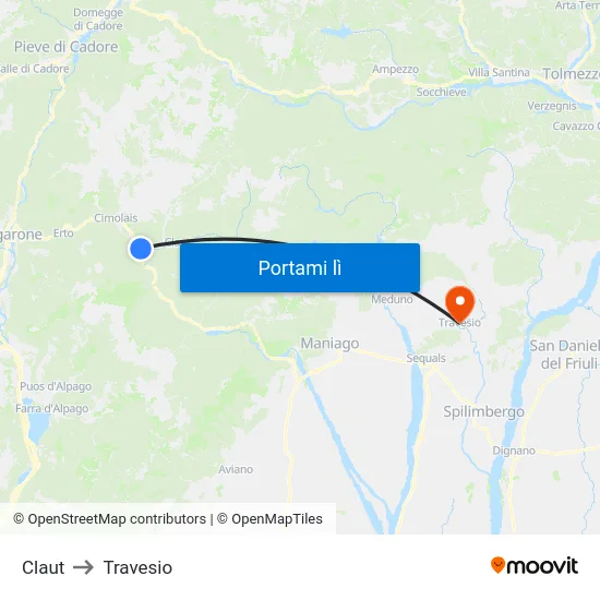 Claut to Travesio map