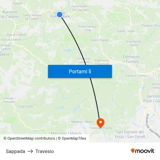 Sappada to Travesio map
