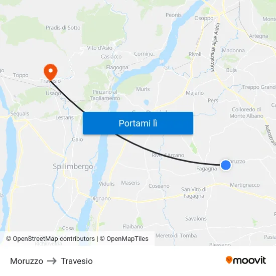 Moruzzo to Travesio map