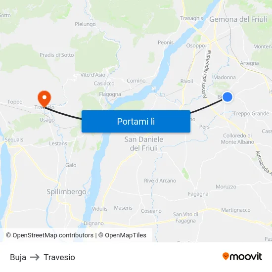 Buja to Travesio map