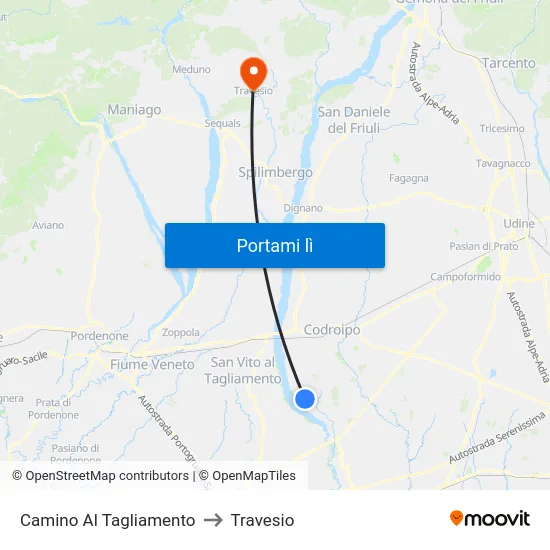 Camino Al Tagliamento to Travesio map
