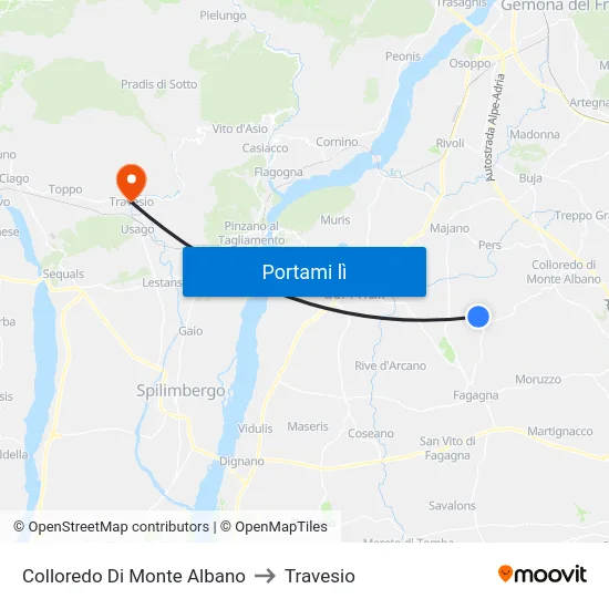 Colloredo Di Monte Albano to Travesio map