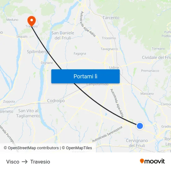 Visco to Travesio map