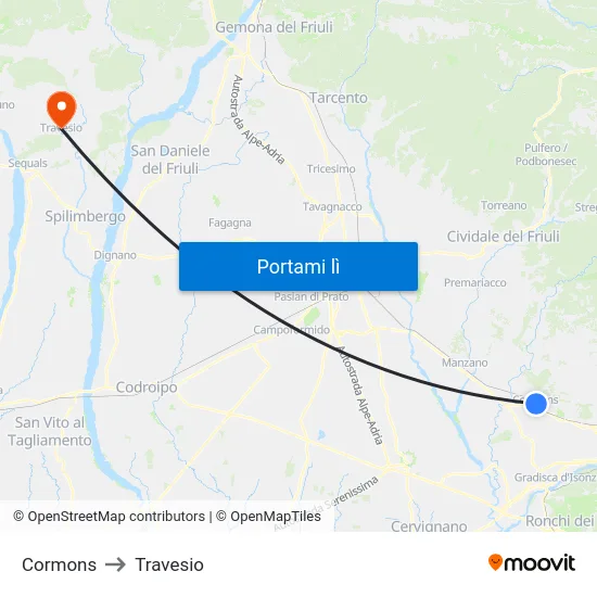 Cormons to Travesio map