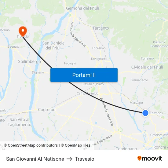 San Giovanni Al Natisone to Travesio map