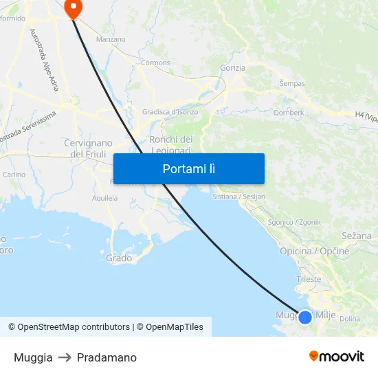 Muggia to Pradamano map
