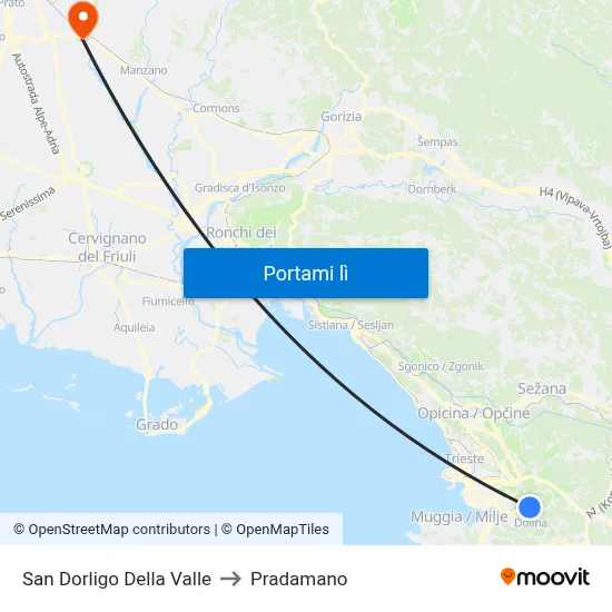 San Dorligo Della Valle to Pradamano map