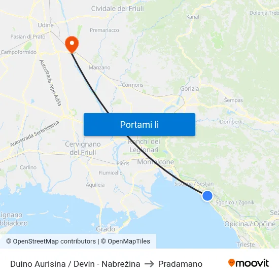 Duino Aurisina / Devin - Nabrežina to Pradamano map