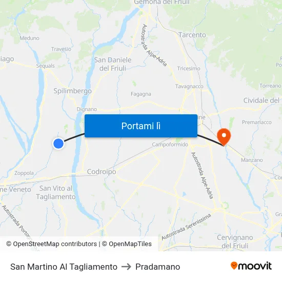 San Martino Al Tagliamento to Pradamano map