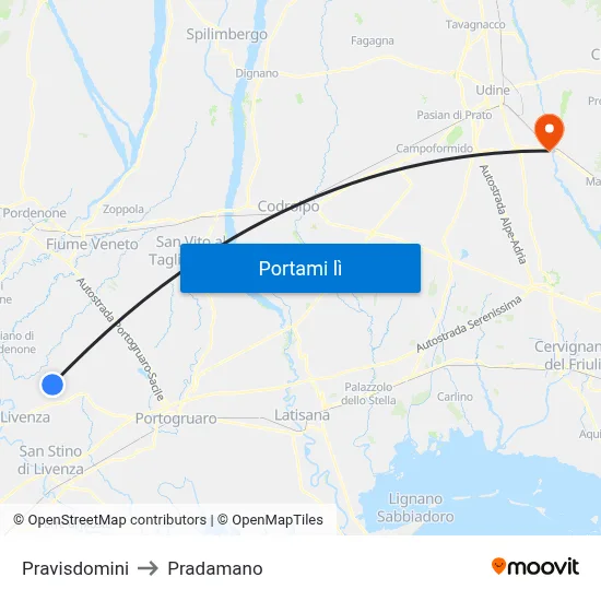 Pravisdomini to Pradamano map