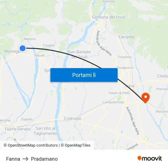 Fanna to Pradamano map