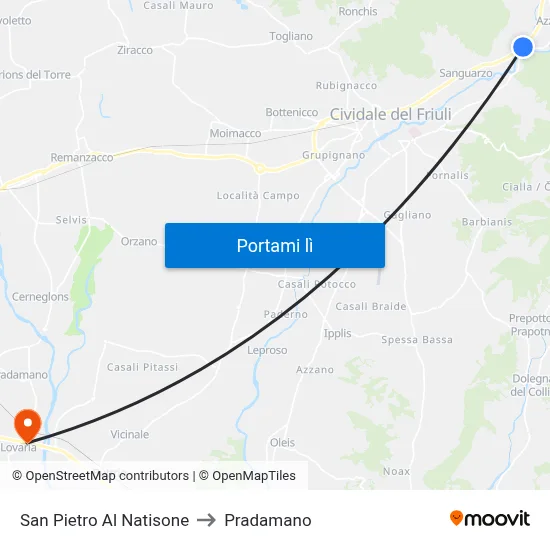 San Pietro Al Natisone to Pradamano map