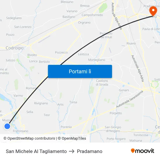 San Michele Al Tagliamento to Pradamano map