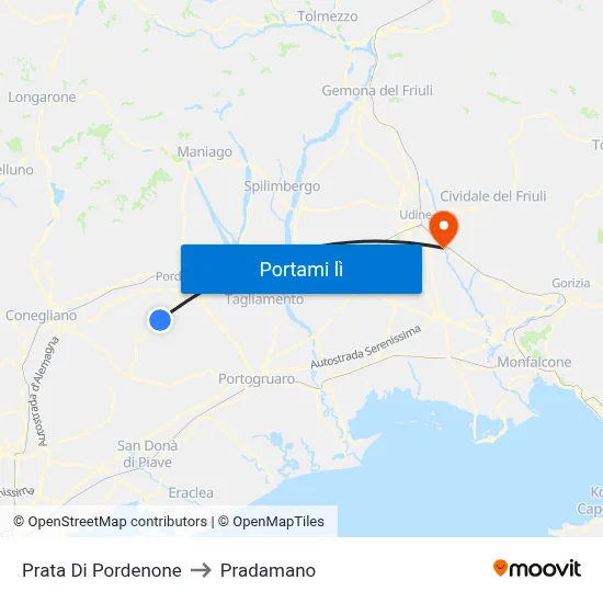 Prata Di Pordenone to Pradamano map