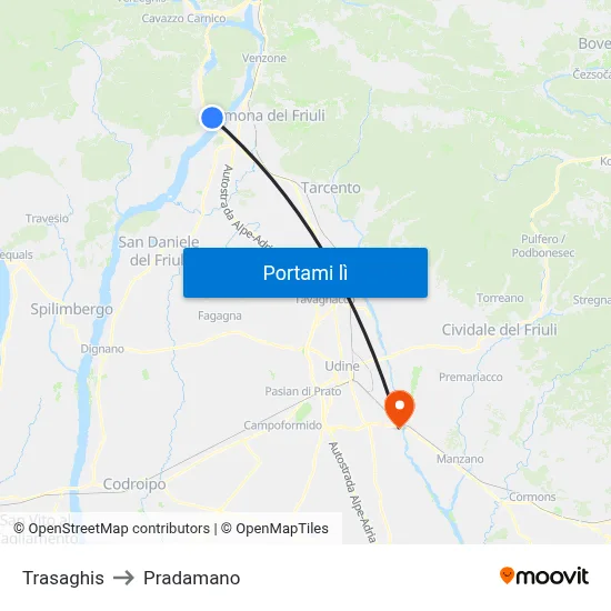 Trasaghis to Pradamano map