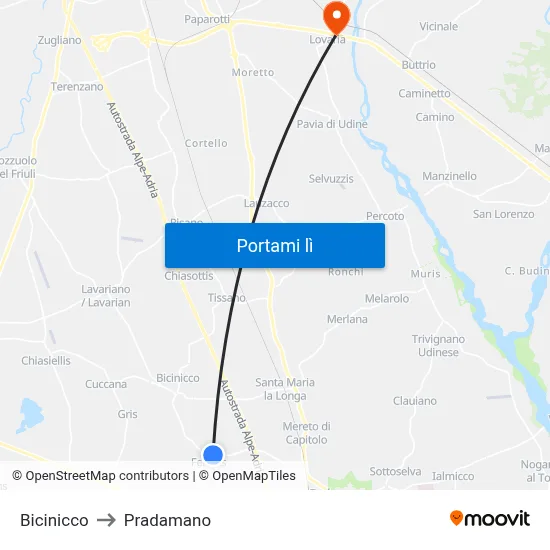 Bicinicco to Pradamano map
