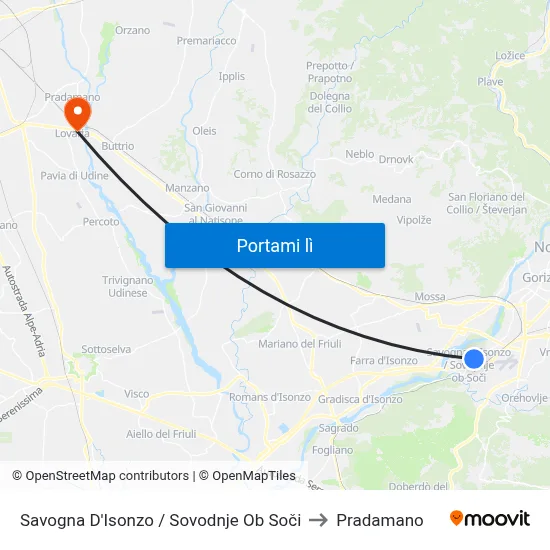 Savogna D'Isonzo / Sovodnje Ob Soči to Pradamano map
