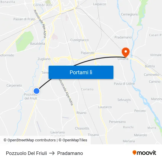 Pozzuolo Del Friuli to Pradamano map