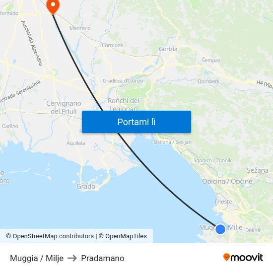 Muggia / Milje to Pradamano map
